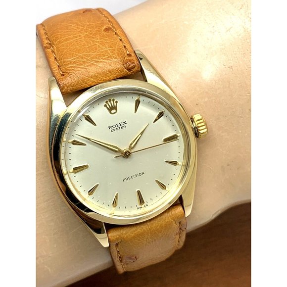 Rolex Oyster Precision Men's Watch Vintage Swiss Hand Wind 14k Gold Case - Picture 10 of 13